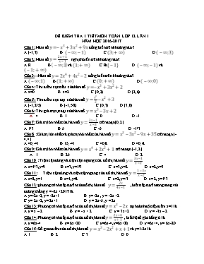 Đề kiểm tra 1 tiết môn Toán lớp 12 lần 1 năm học 2016 - 2017